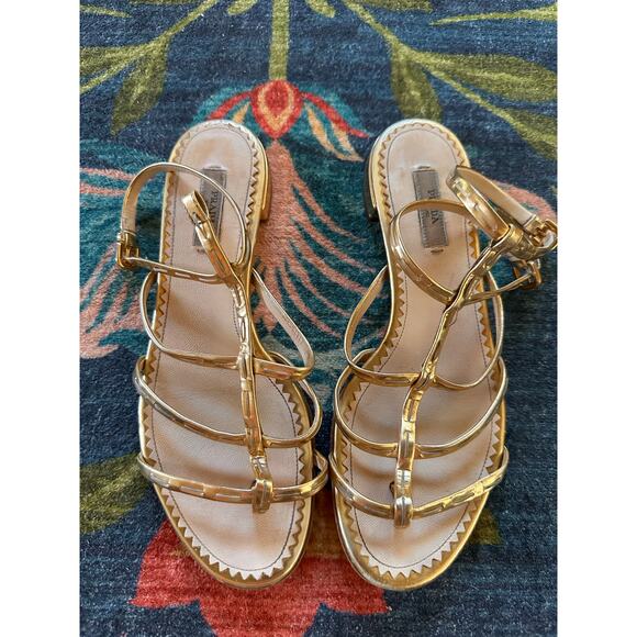 Authentic PRADA Gold Gladiator Strap Sandals Size 37.5 *READ DESCRIPTION* - Picture 2 of 11